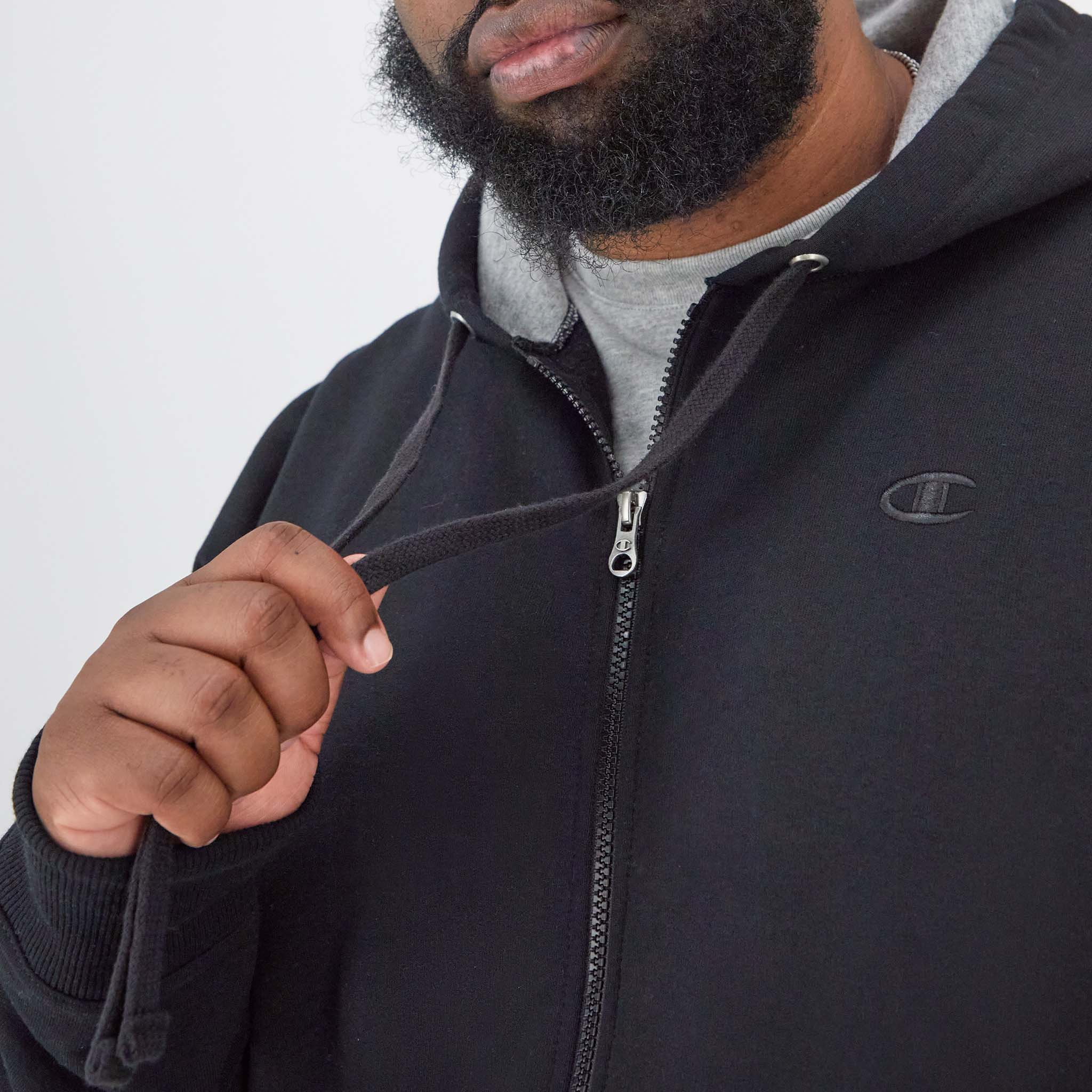 Champion Powerblend Big & Tall Zip Hoodie - Soft Fleece, Logo Design