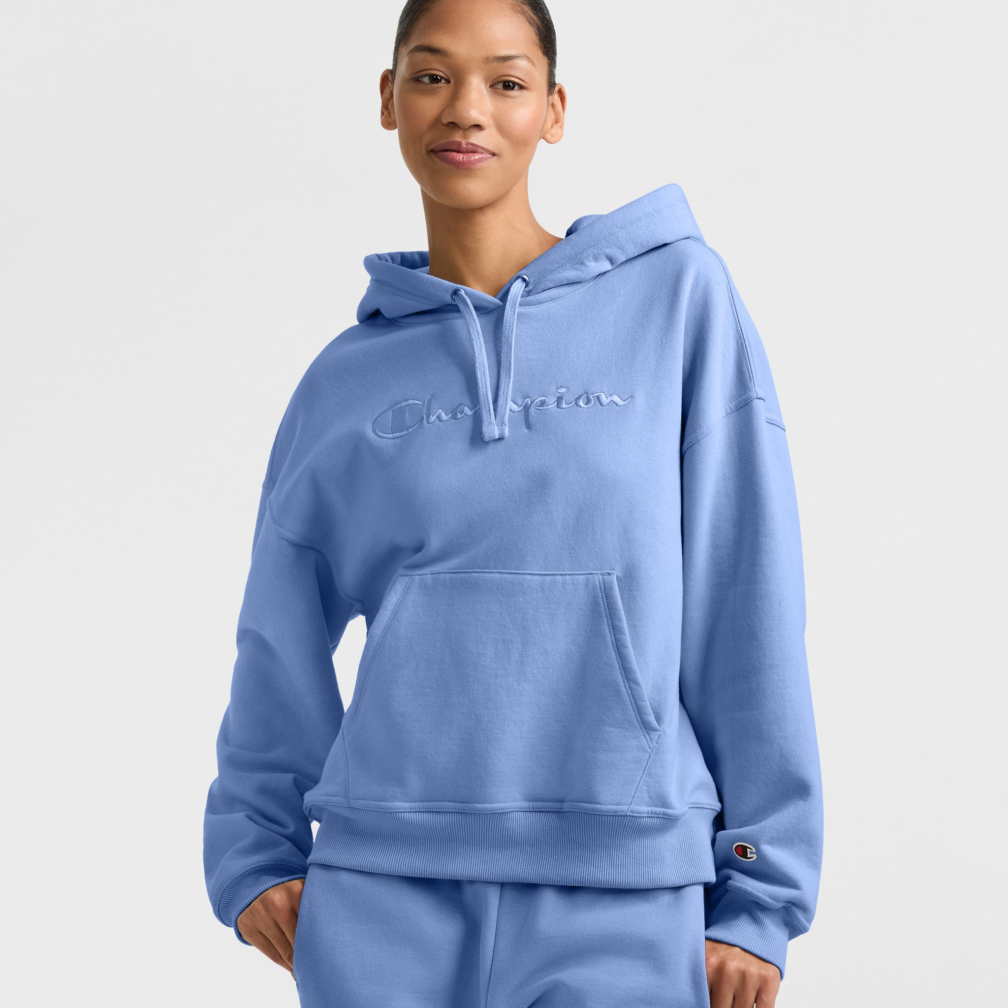 Champion Powerblend Hoodie for Women - Relaxed Fit, Embroidered Logo
