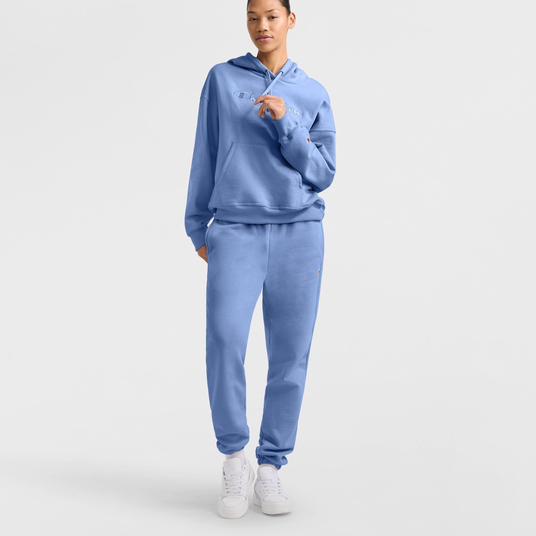 Champion Powerblend Hoodie for Women - Relaxed Fit, Embroidered Logo