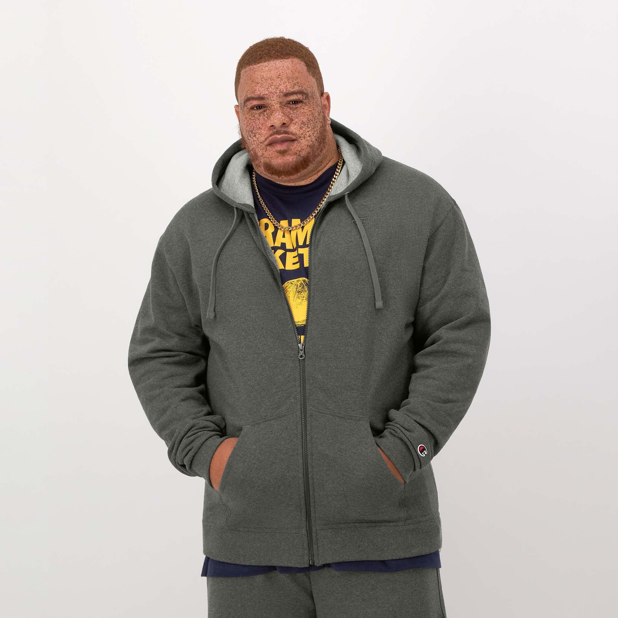 Champion Powerblend Big & Tall Zip Hoodie - Soft Fleece, Logo Design