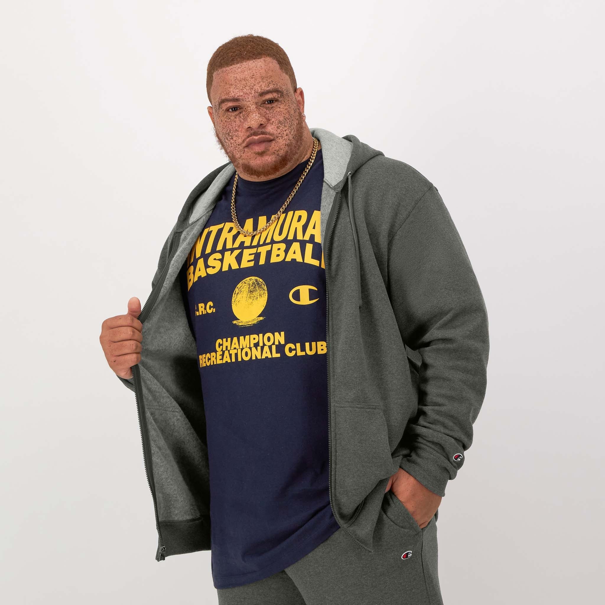 Champion Powerblend Big & Tall Zip Hoodie - Soft Fleece, Logo Design