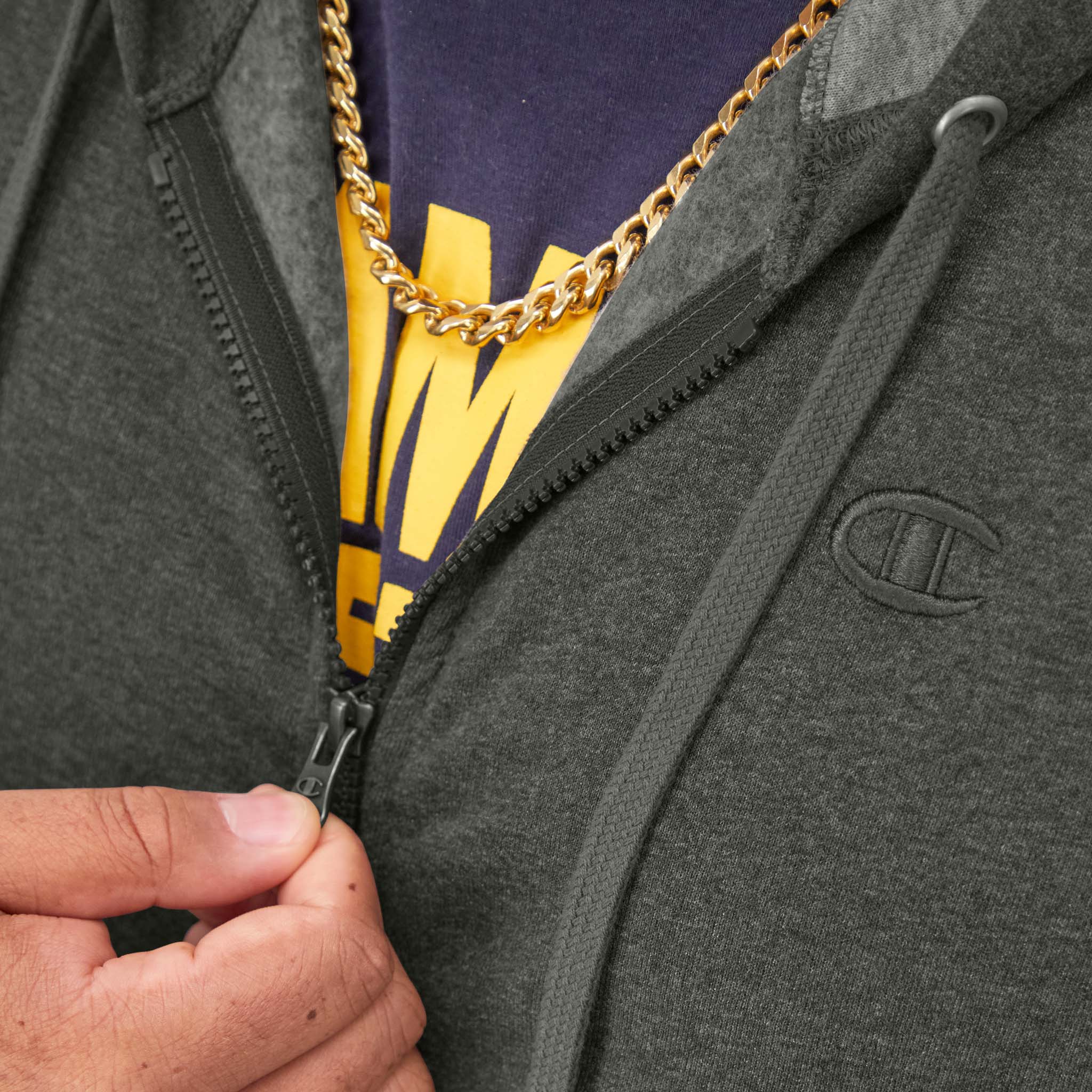 Champion Powerblend Big & Tall Zip Hoodie - Soft Fleece, Logo Design