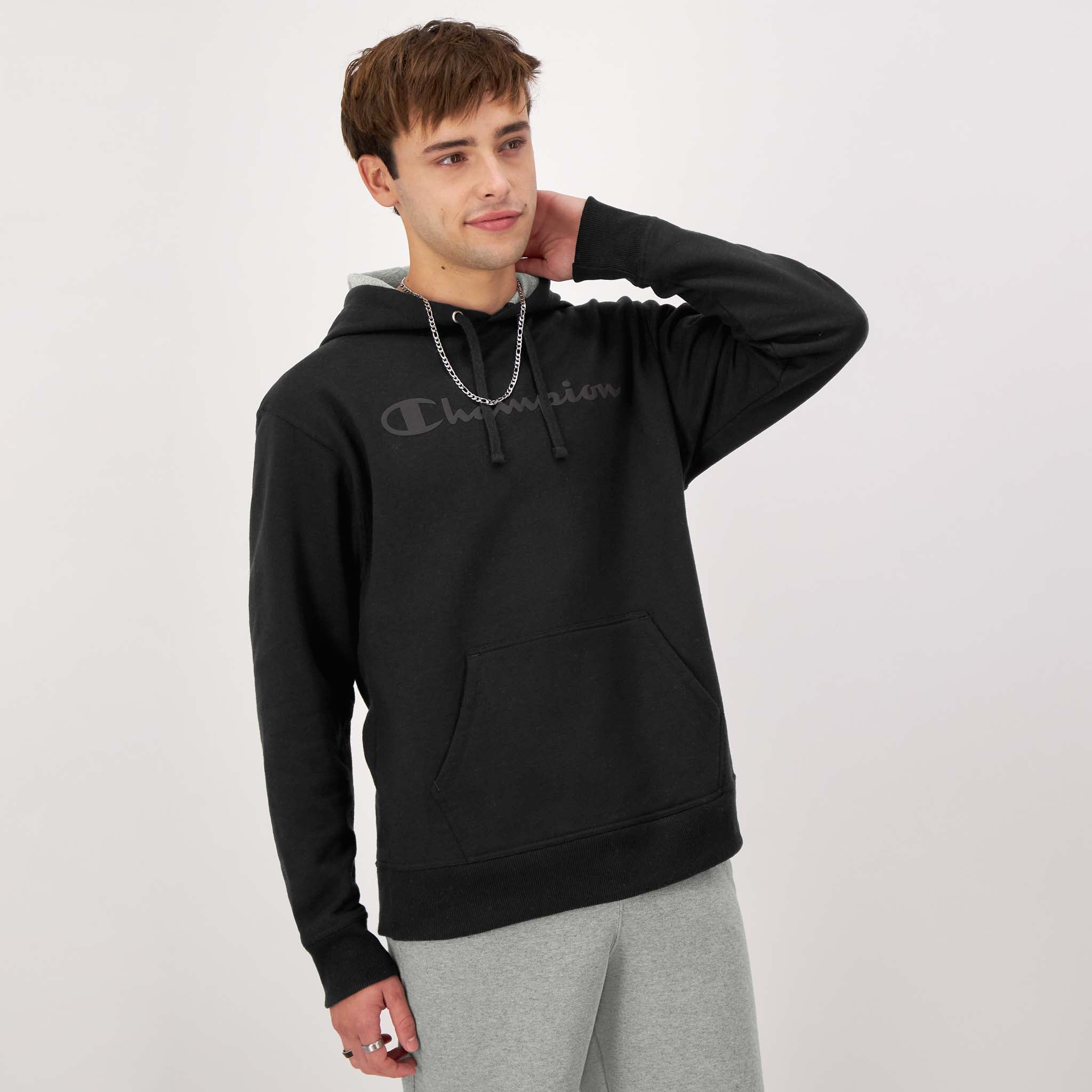 Men's Powerblend Hoodie with Tonal Script Logo - Soft Fleece & Durable Fit