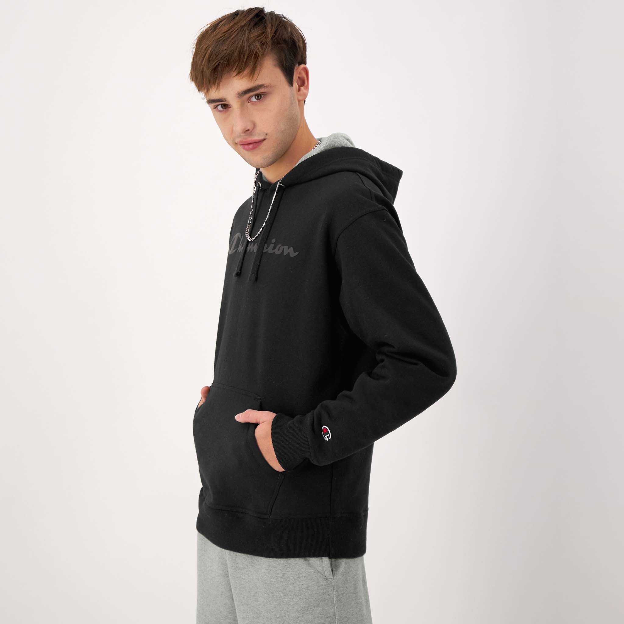 Men's Powerblend Hoodie with Tonal Script Logo - Soft Fleece & Durable Fit