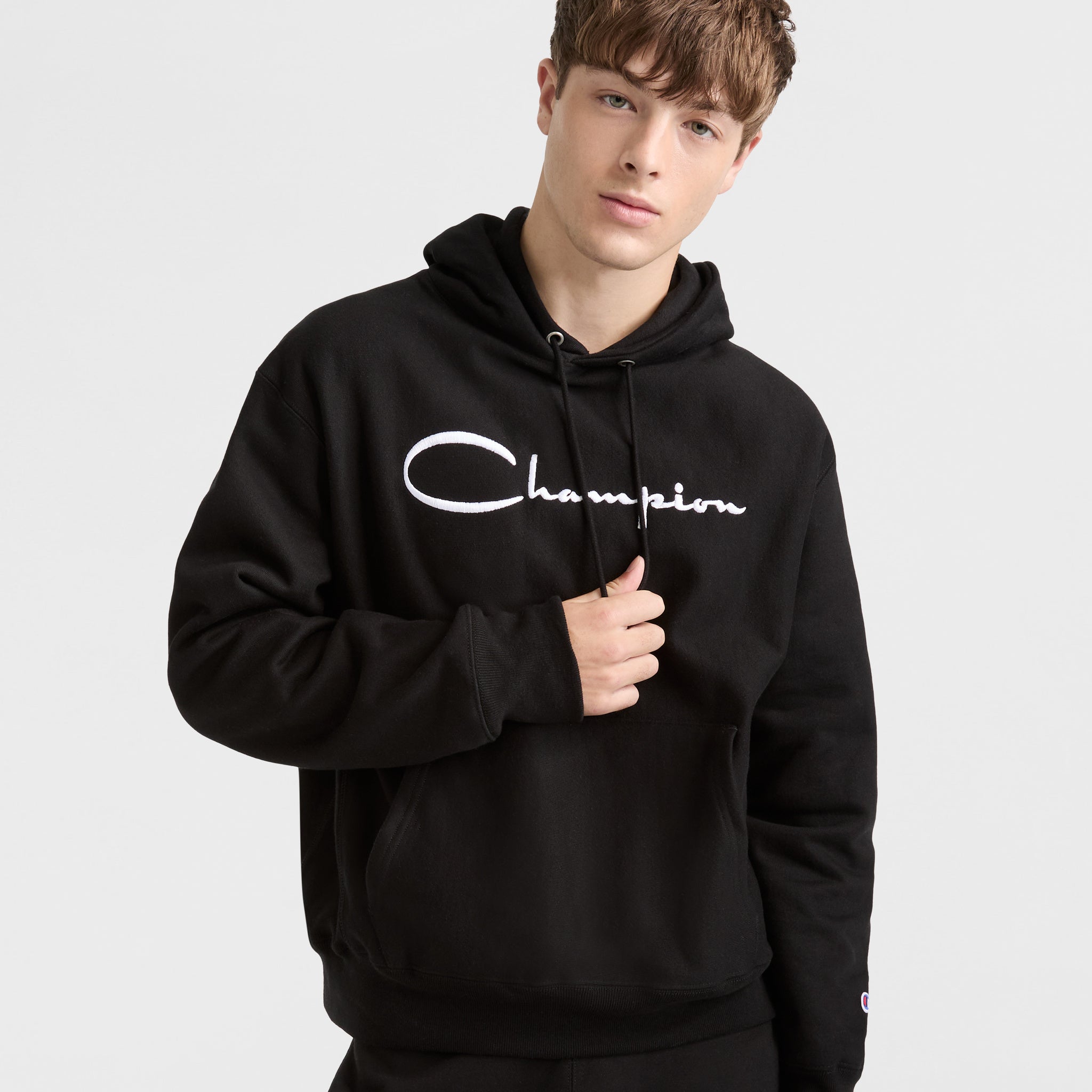 Champion Reverse Weave Hoodie - Vintage Script Logo, Heavyweight Fleece