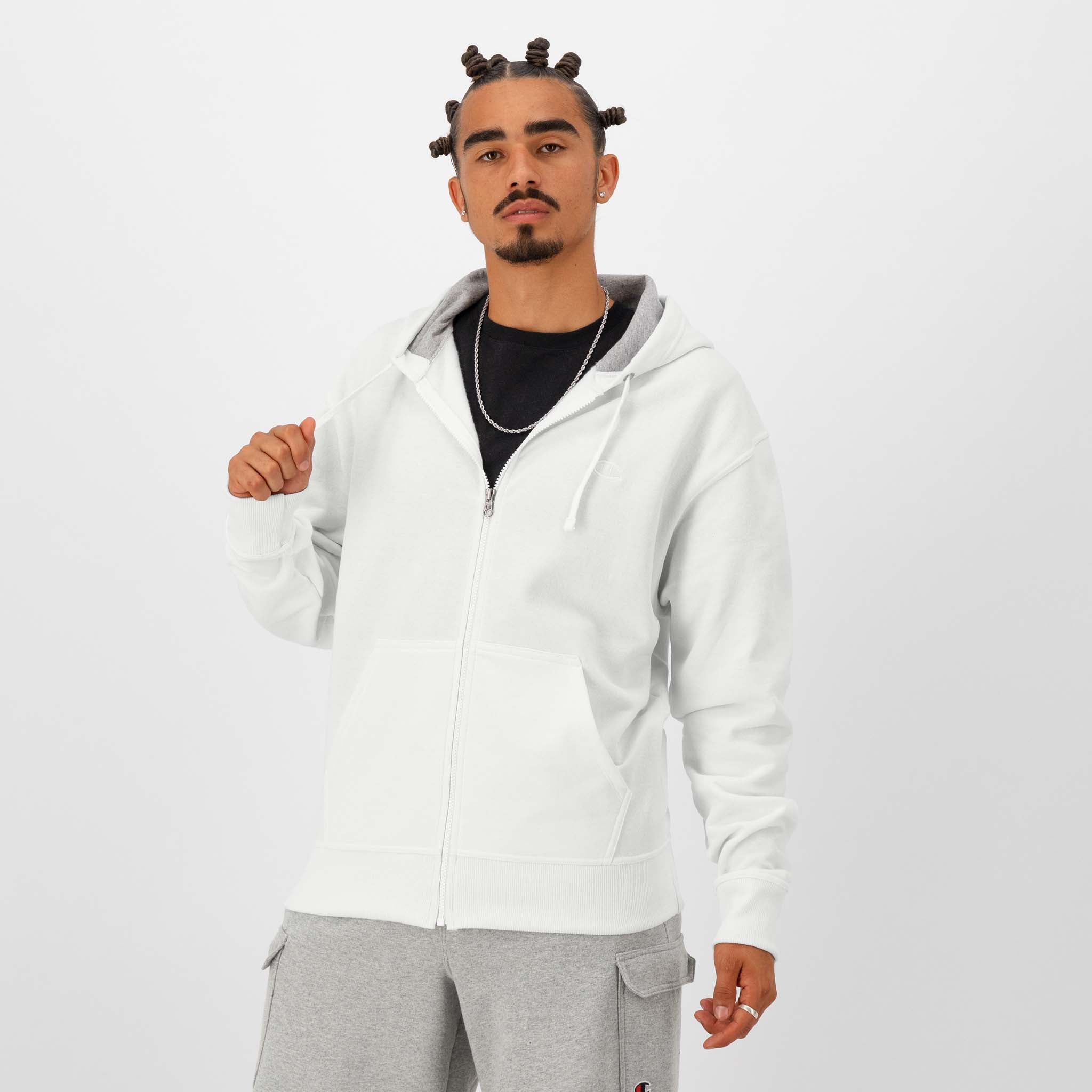 Champion Powerblend Full-Zip Hoodie with C Logo - Men's Fleece Sweatshirt