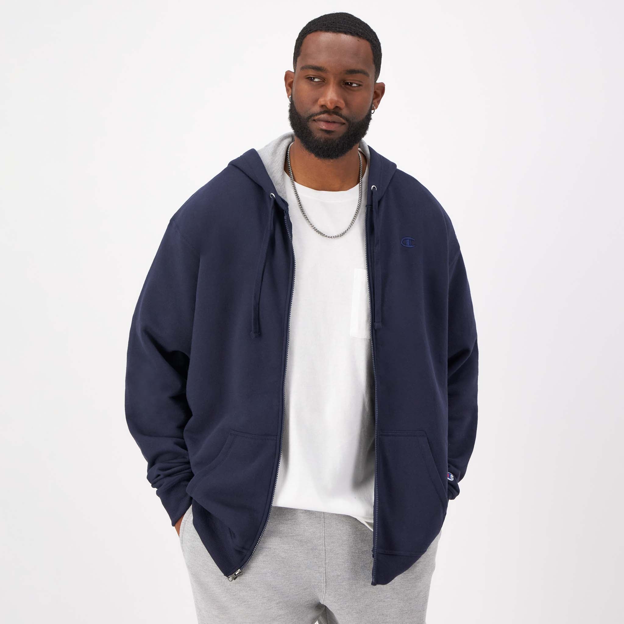 Champion Powerblend Big & Tall Zip Hoodie - Soft Fleece, Logo Design