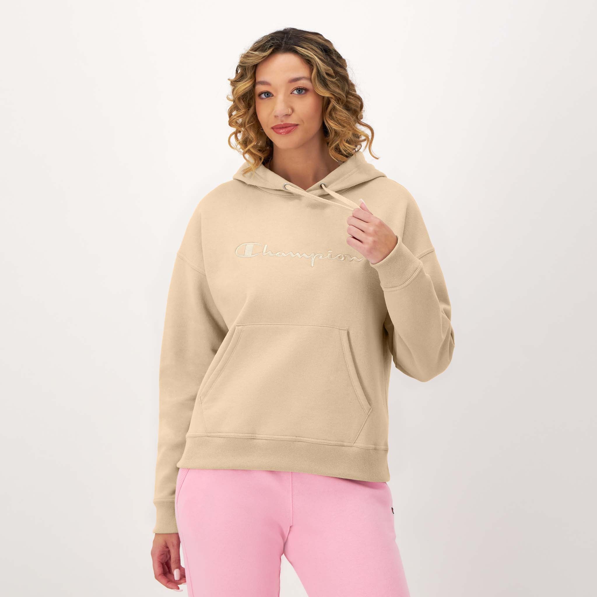 Champion Powerblend Hoodie for Women - Relaxed Fit, Embroidered Logo