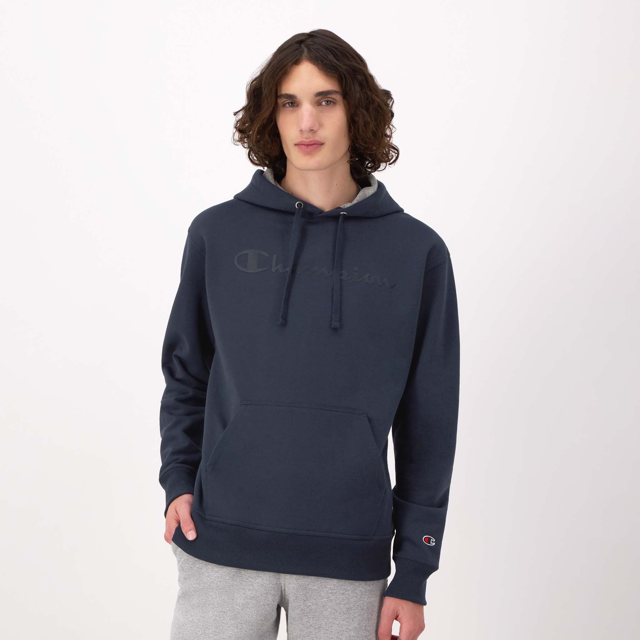 Men's Powerblend Hoodie with Tonal Script Logo - Soft Fleece & Durable Fit