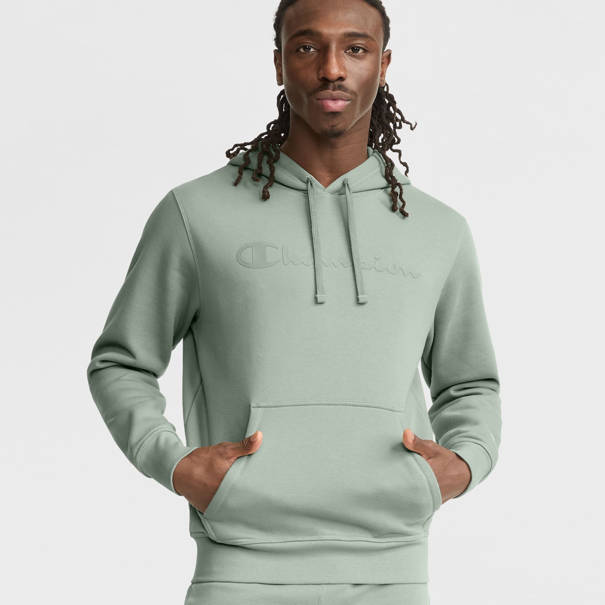 Men's Powerblend Hoodie with Tonal Script Logo - Soft Fleece & Durable Fit