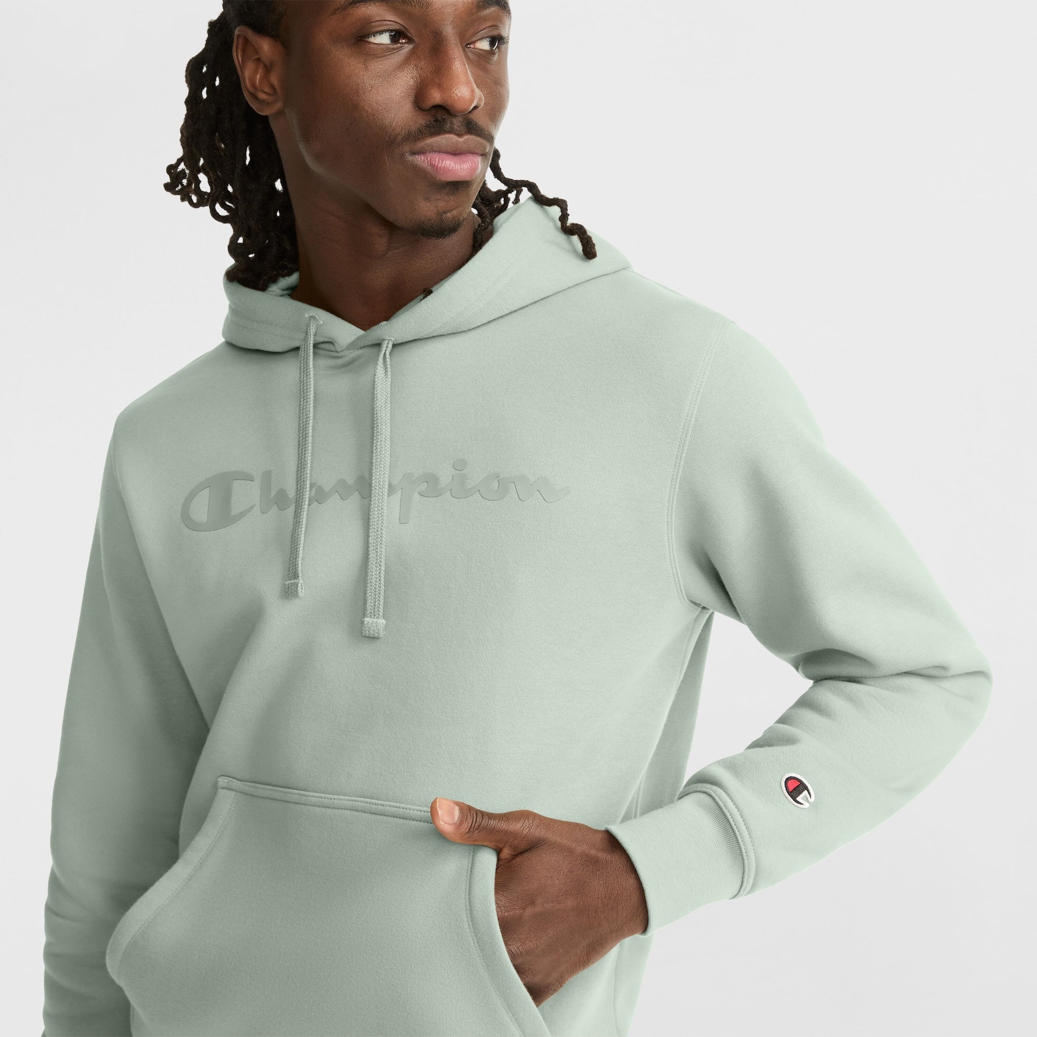 Men's Powerblend Hoodie with Tonal Script Logo - Soft Fleece & Durable Fit