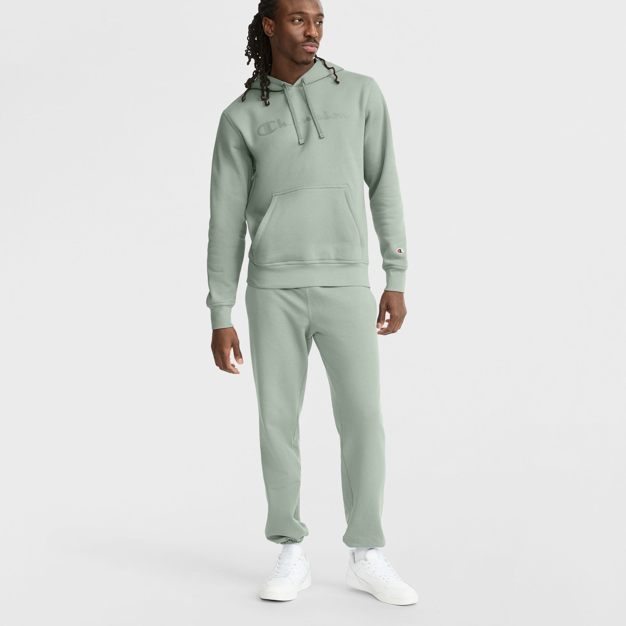 Men's Powerblend Hoodie with Tonal Script Logo - Soft Fleece & Durable Fit