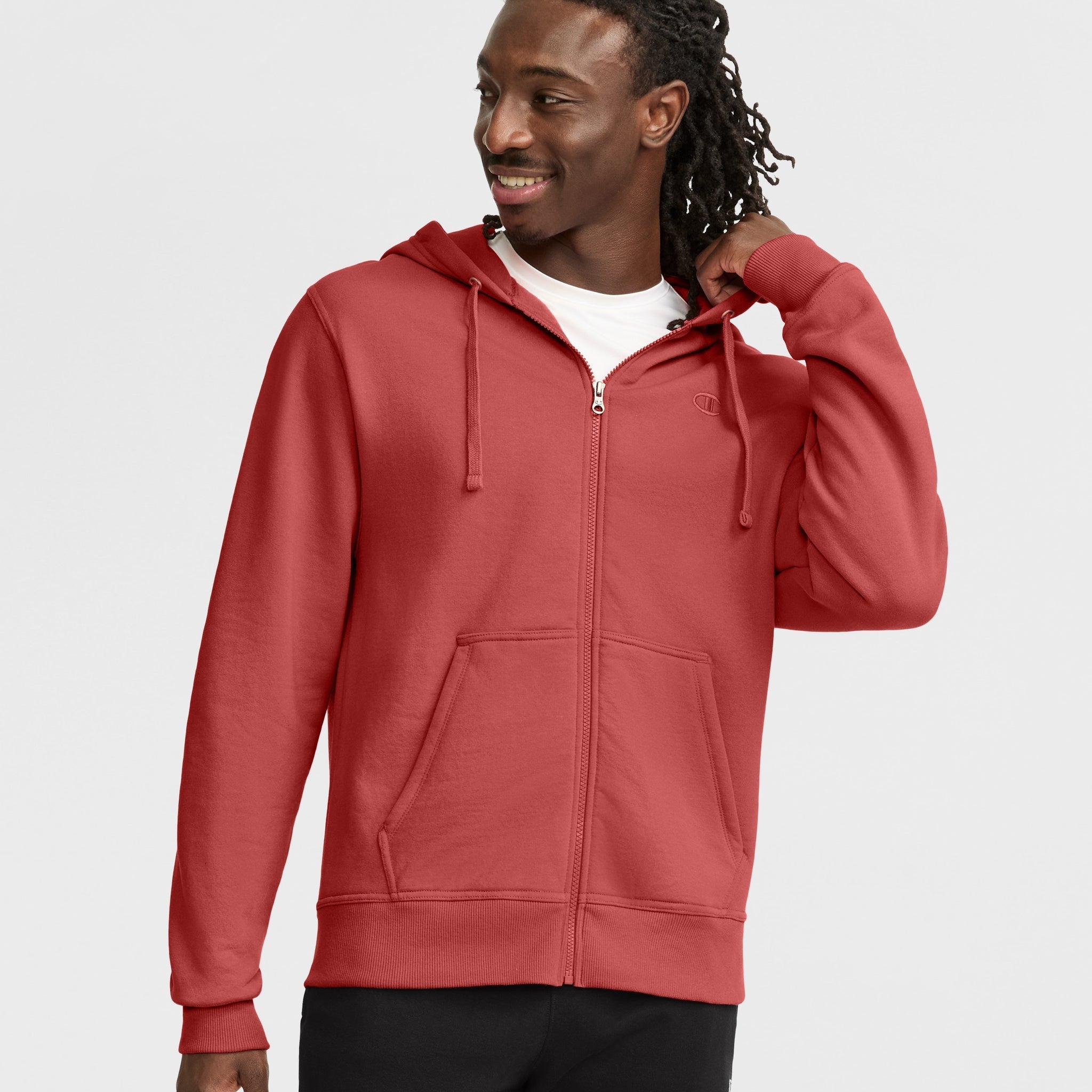 Champion Powerblend Full-Zip Hoodie with C Logo - Men's Fleece Sweatshirt