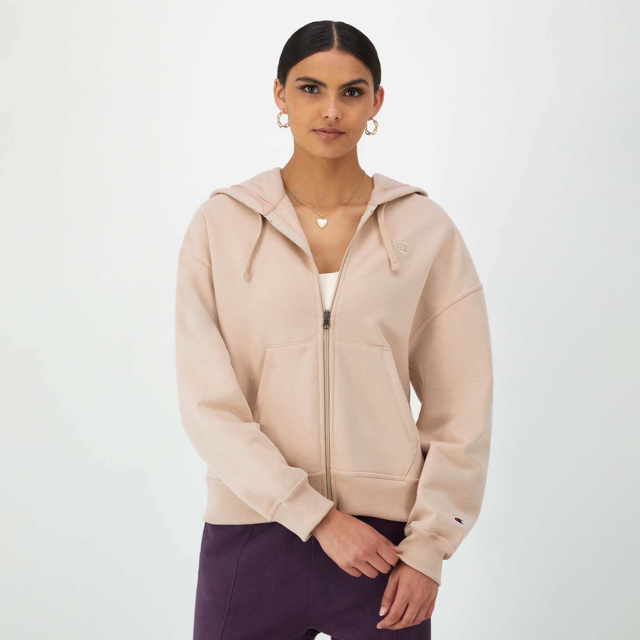 Men's C Logo Powerblend Zip-Up Hoodie - Cotton Blend, Casual Fit