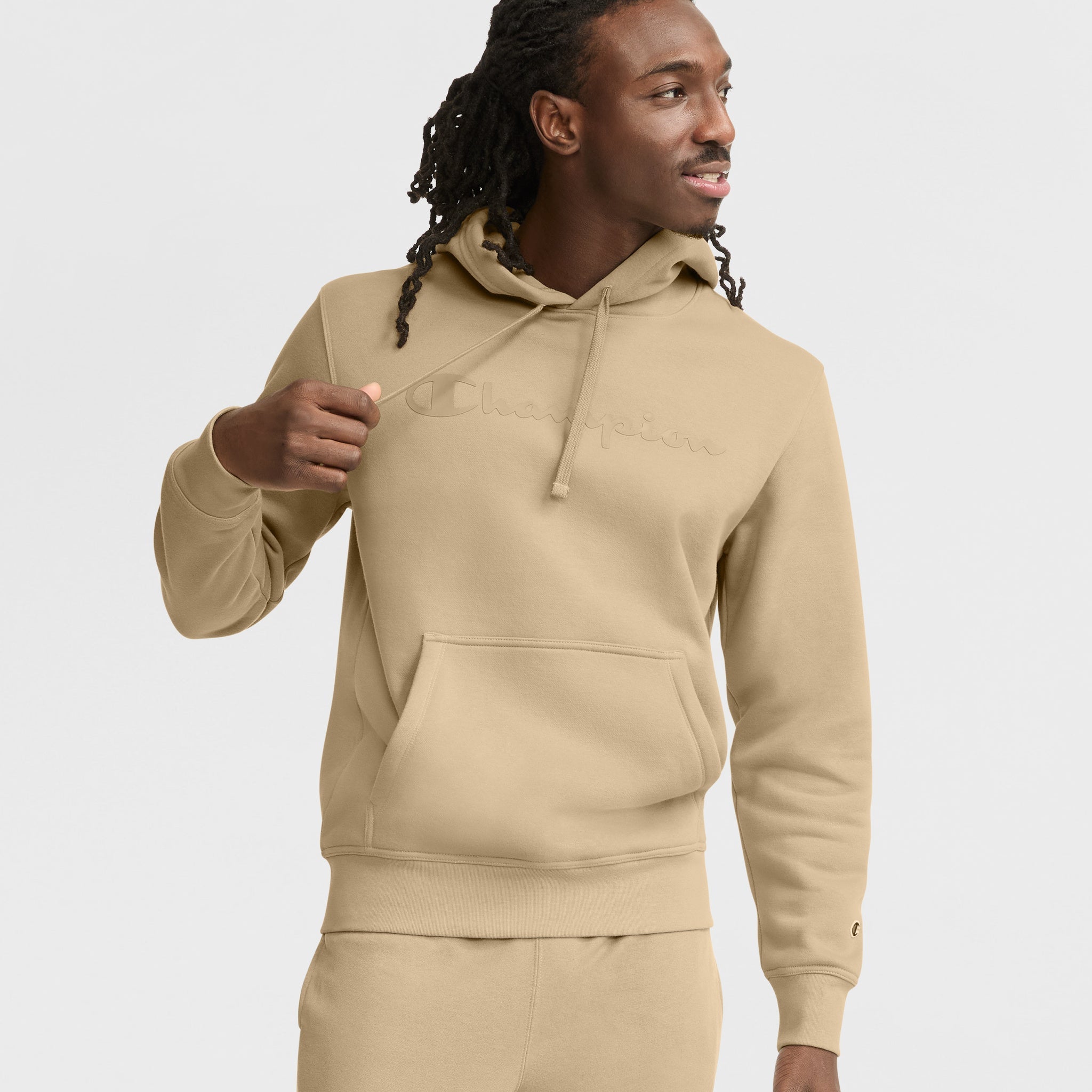 Men's Powerblend Hoodie with Tonal Script Logo - Soft Fleece & Durable Fit