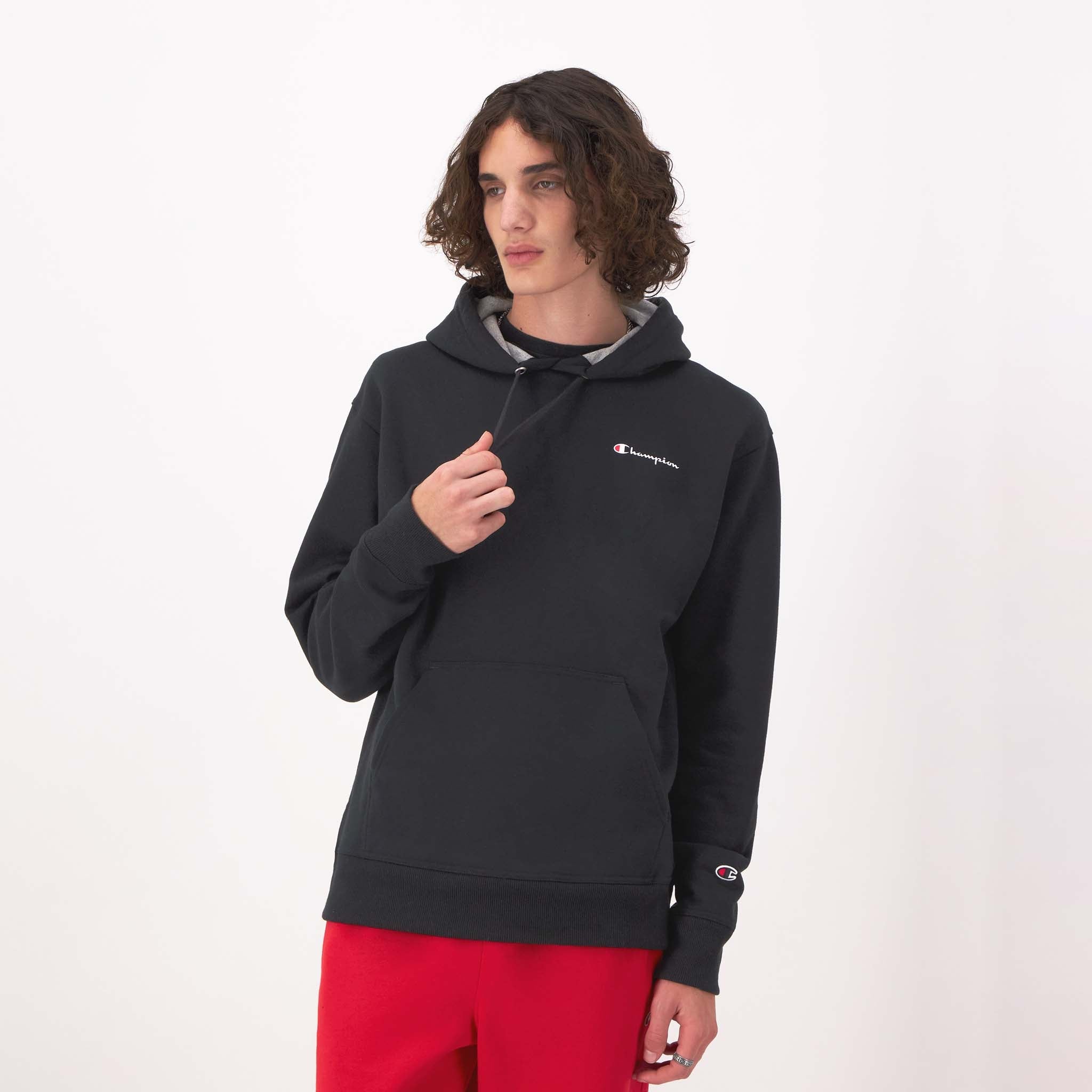 Men's Fleece Hoodie with Small Script Logo - Soft & Durable Pullover