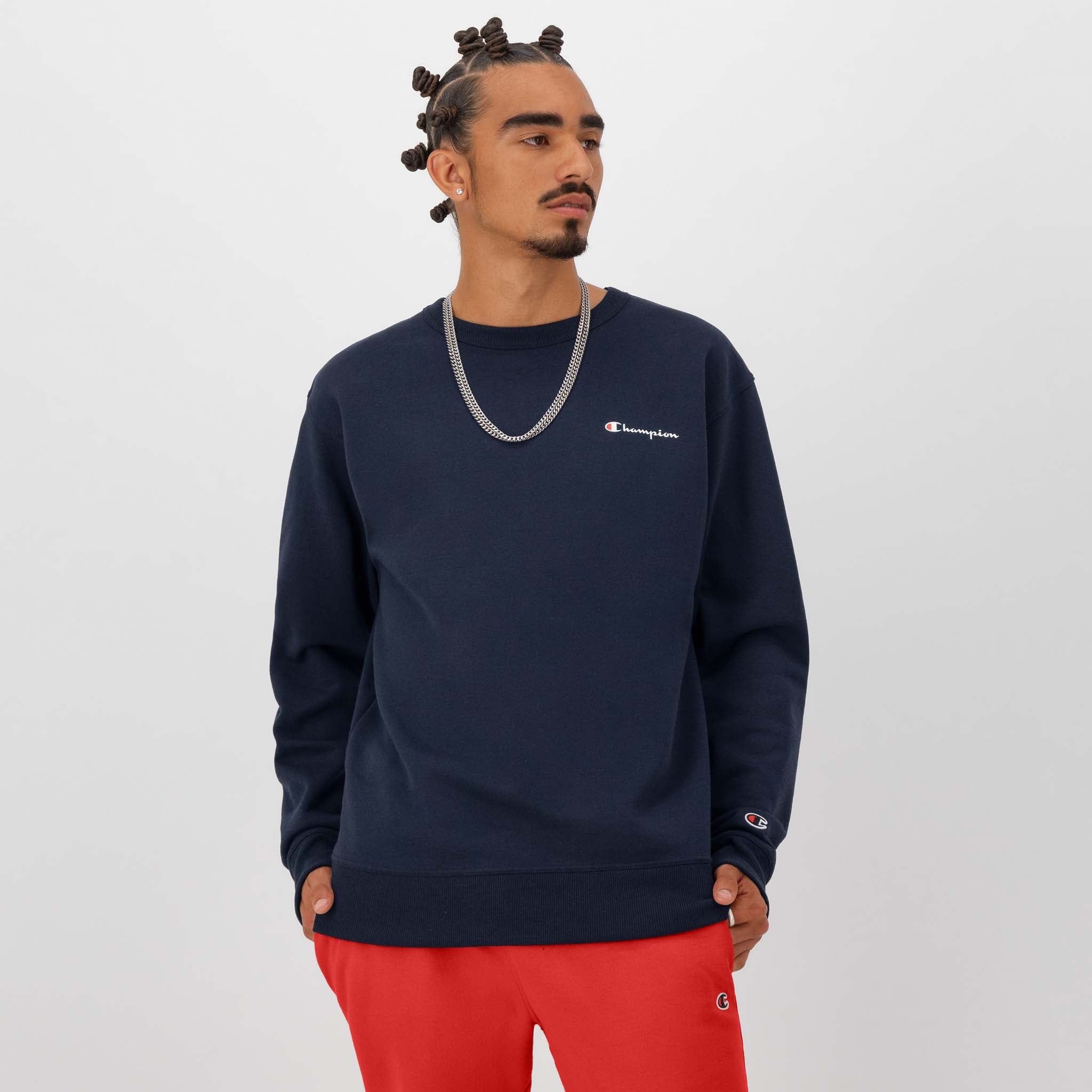 Champion Powerblend Crewneck Sweatshirt with Left Script Logo