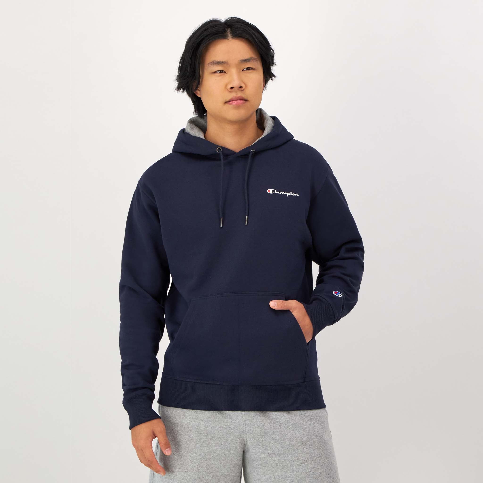 Men's Fleece Hoodie with Small Script Logo - Soft & Durable Pullover