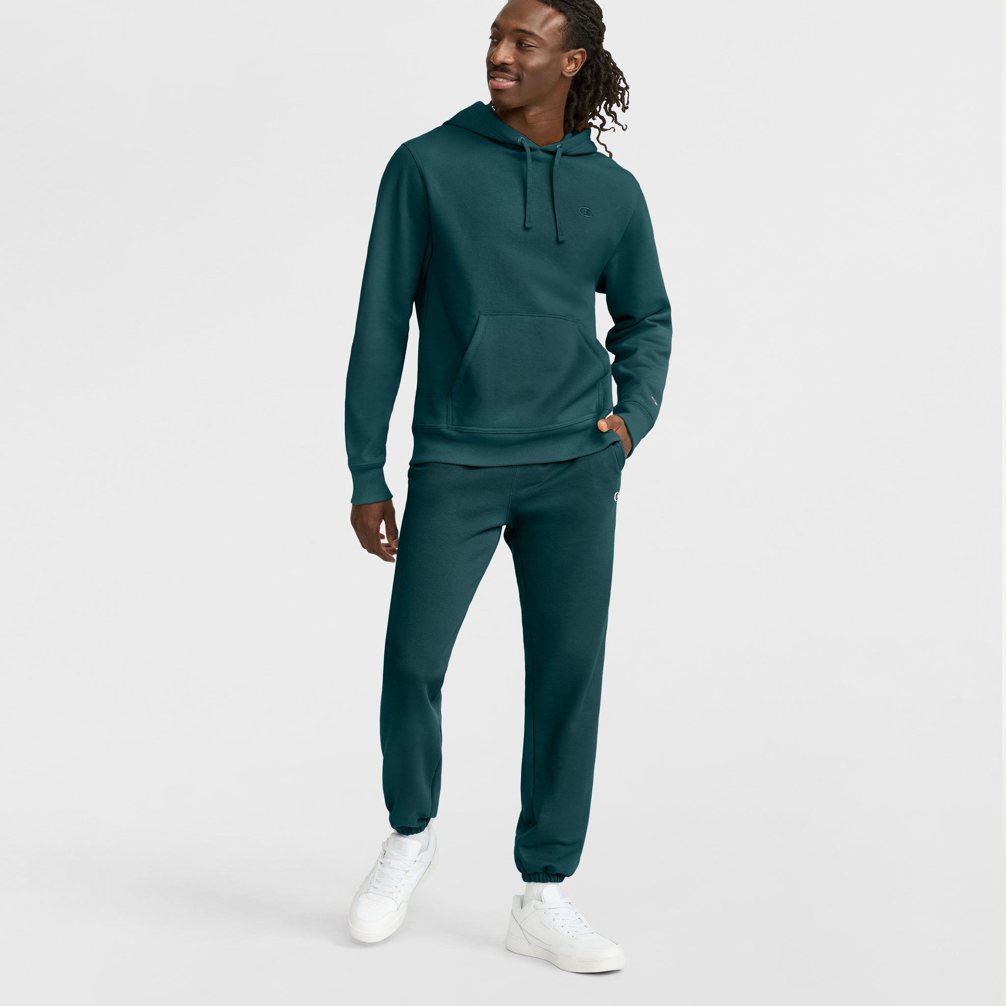 Men's Powerblend Hoodie with C Logo - Comfortable Fleece Sweatshirt