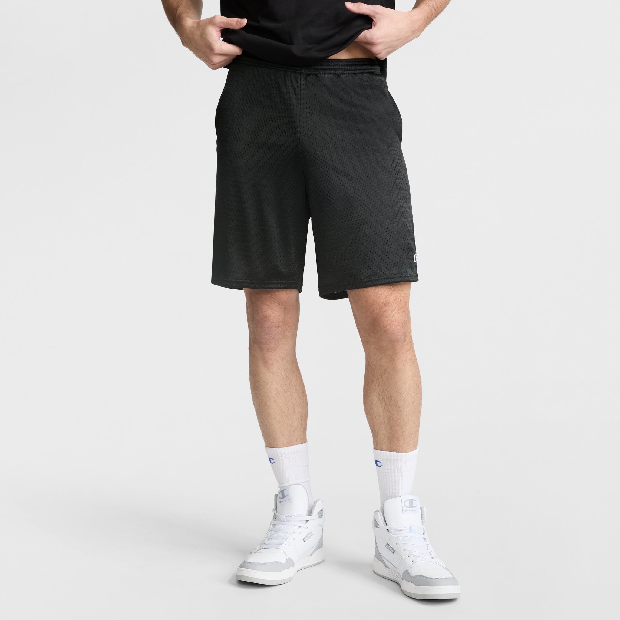 Champion Classic Mesh Shorts with C Logo – 9" Inseam Gym Shorts