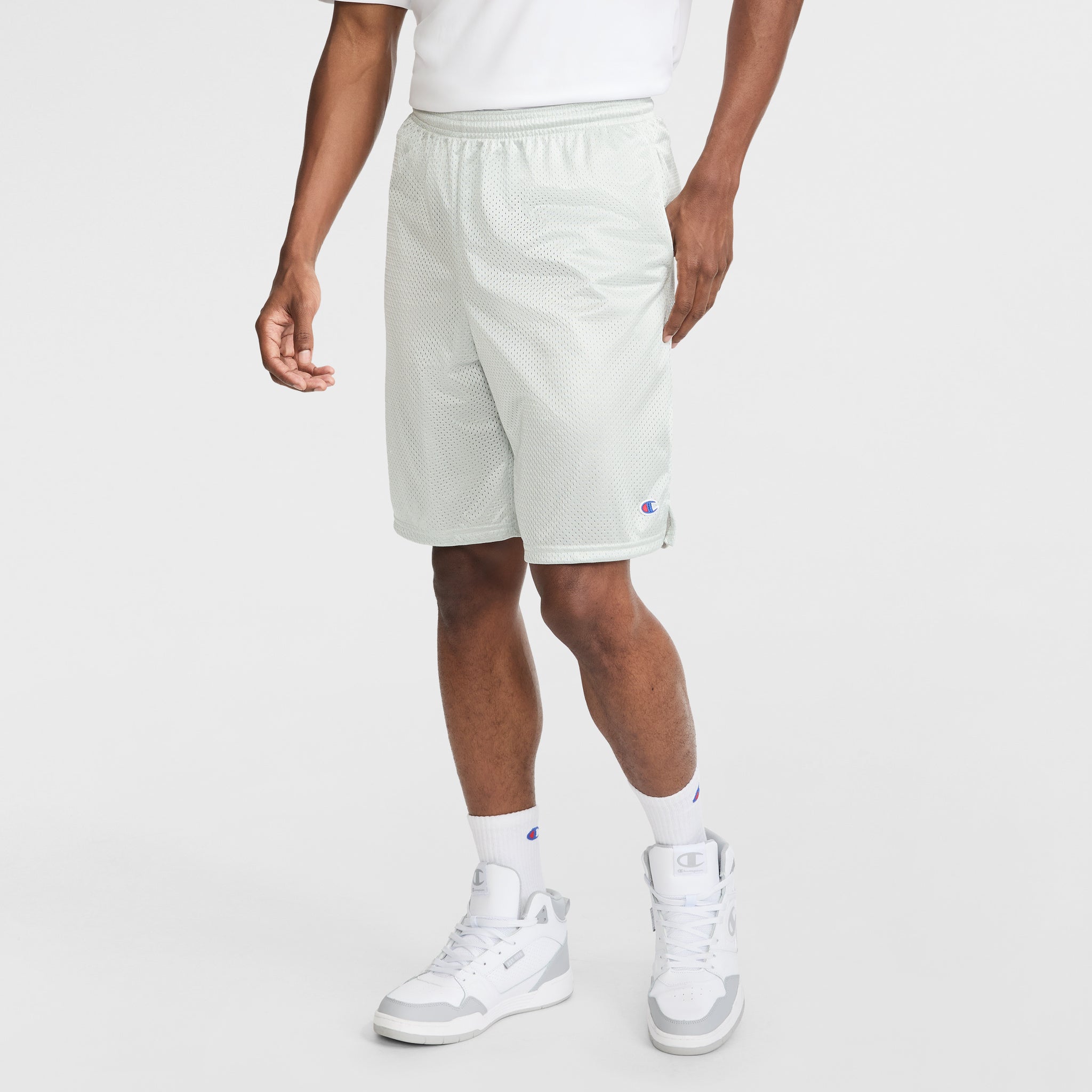 Champion Classic Mesh Shorts with C Logo – 9" Inseam Gym Shorts