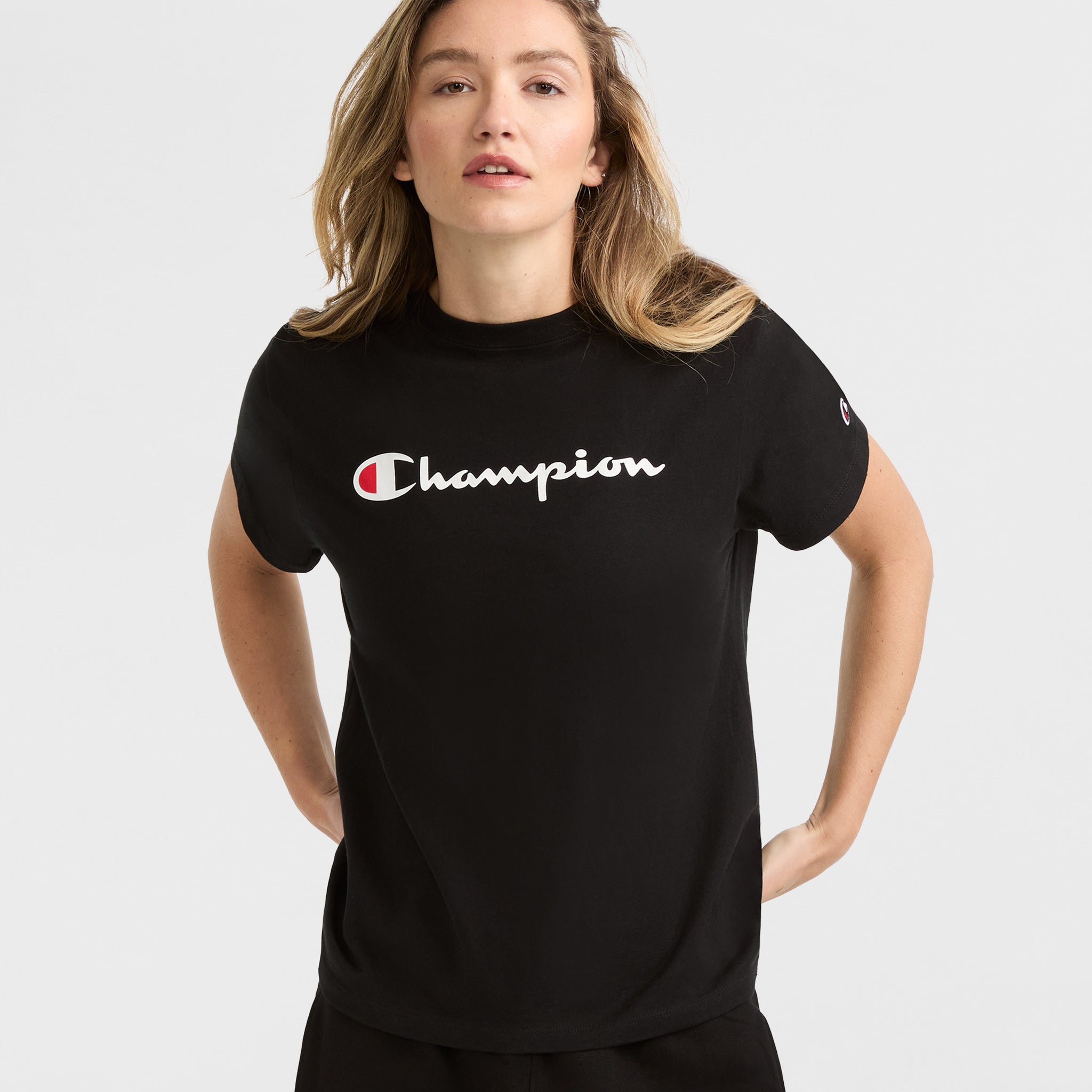 Champion Classic Script Logo Cotton T-Shirt - Retro Fit Crewneck Tee
