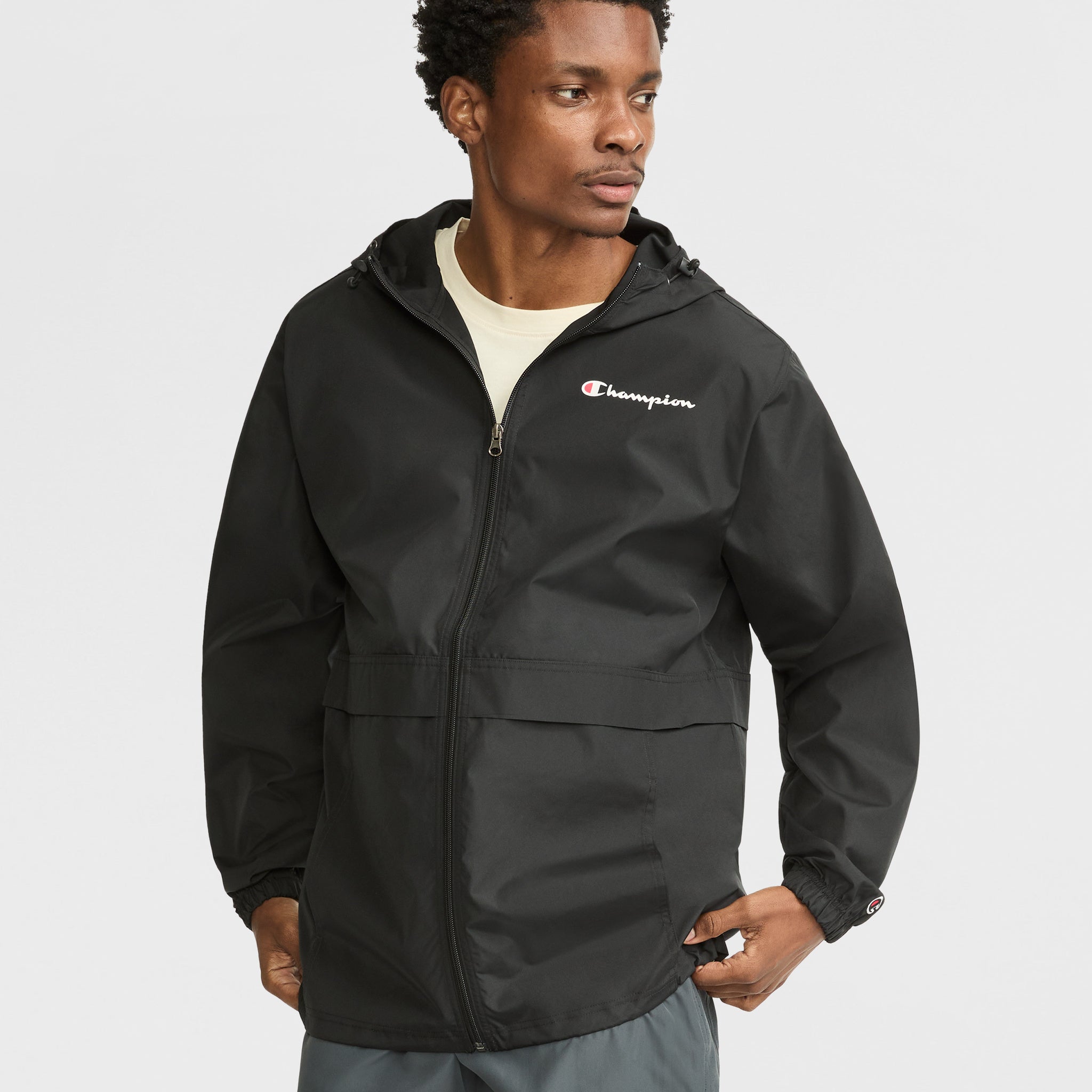 Champion Men's Water-Resistant Full-Zip Hooded Jacket with Script Logo