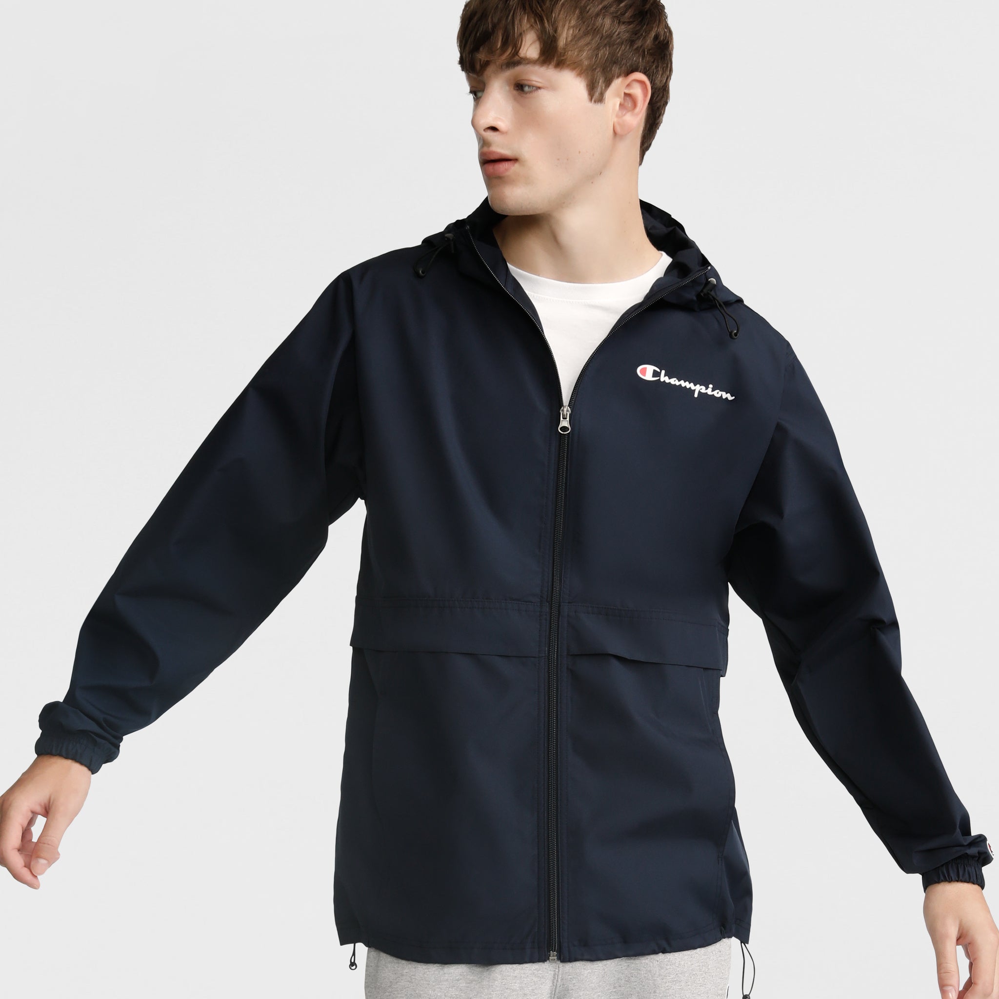 Champion Men's Water-Resistant Full-Zip Hooded Jacket with Script Logo