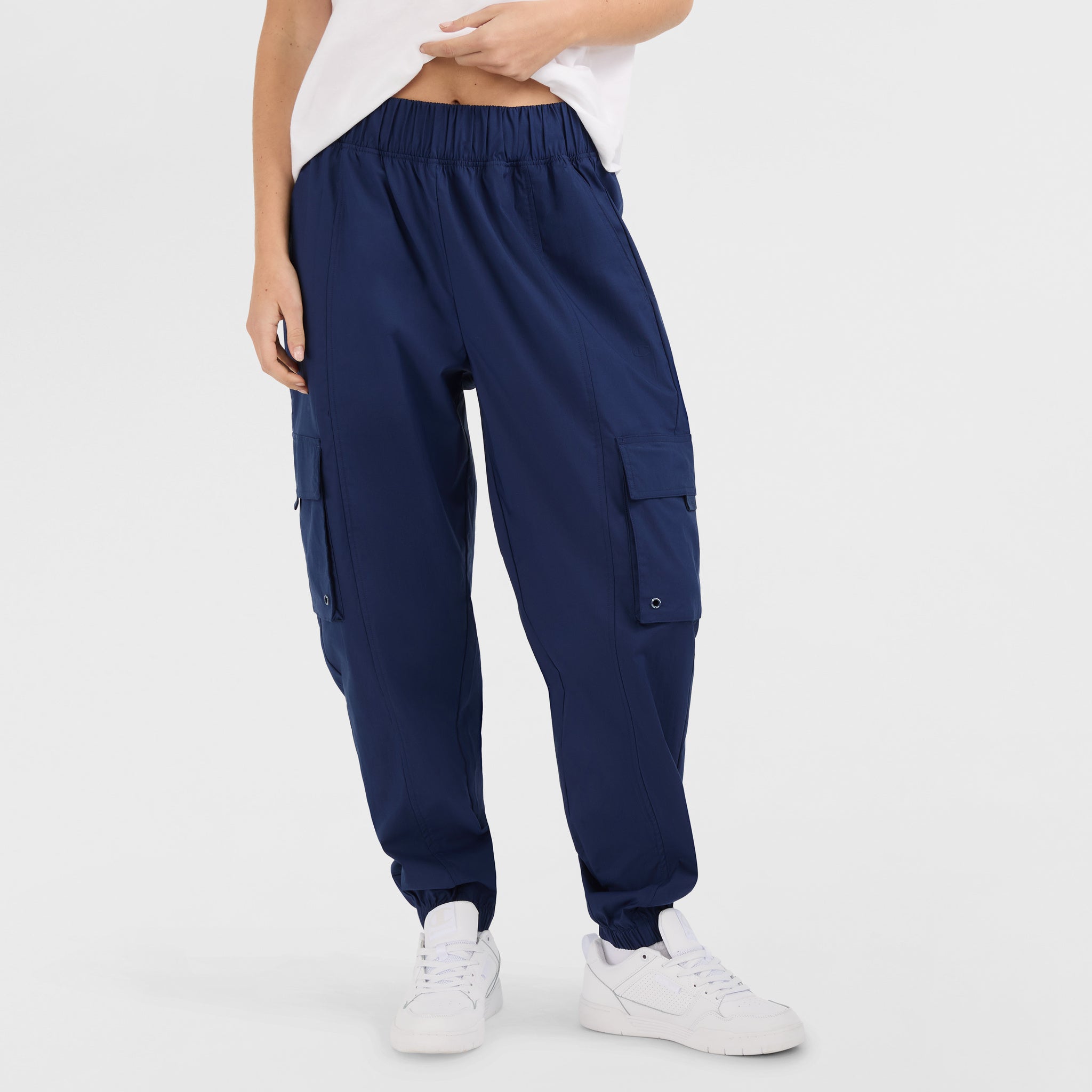 Women's Woven Cargo Pants with C Logo & Stretchy Waistband