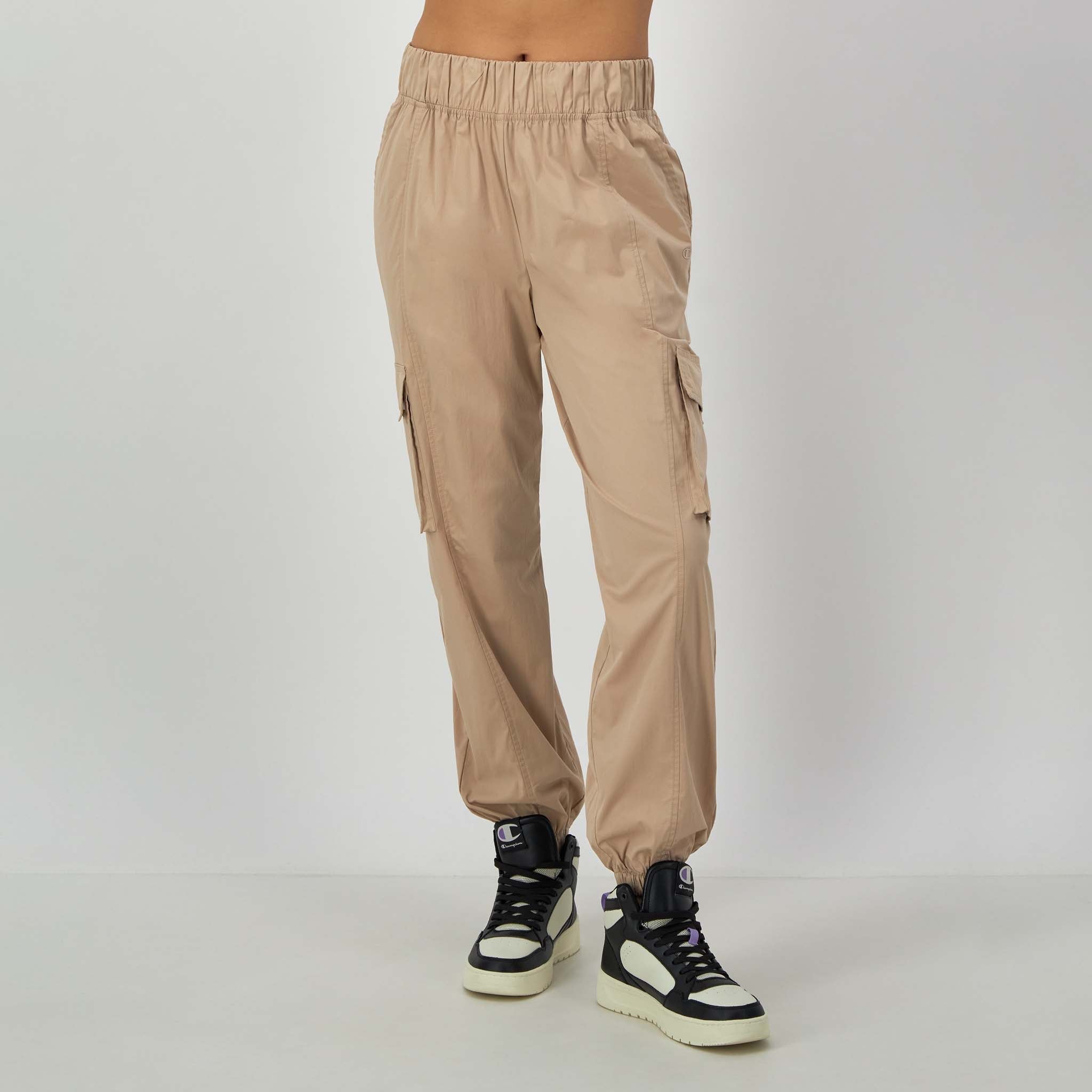 Women's Woven Cargo Pants with C Logo & Stretchy Waistband
