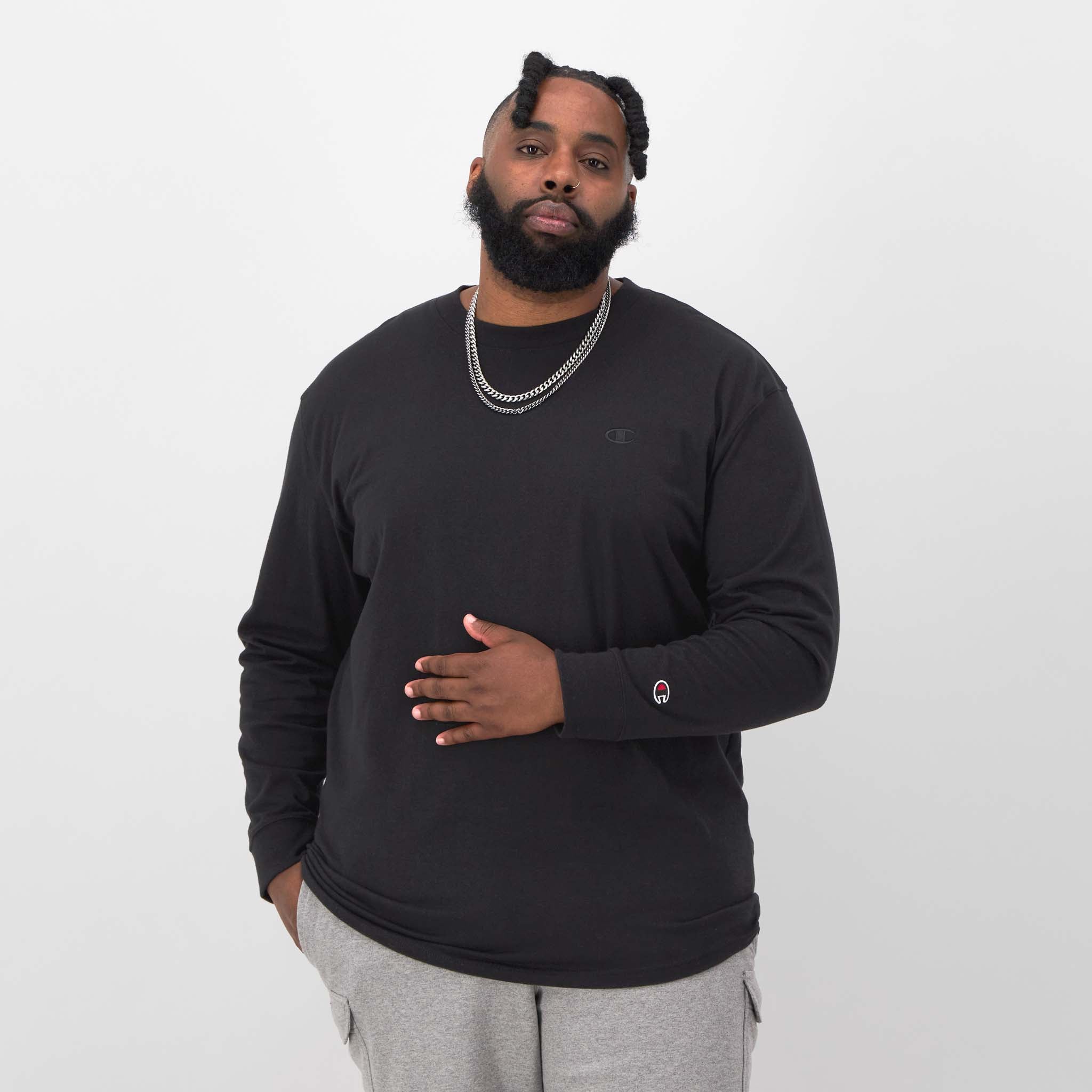 Champion Big & Tall Long-Sleeve T-Shirt with Embroidered Logo