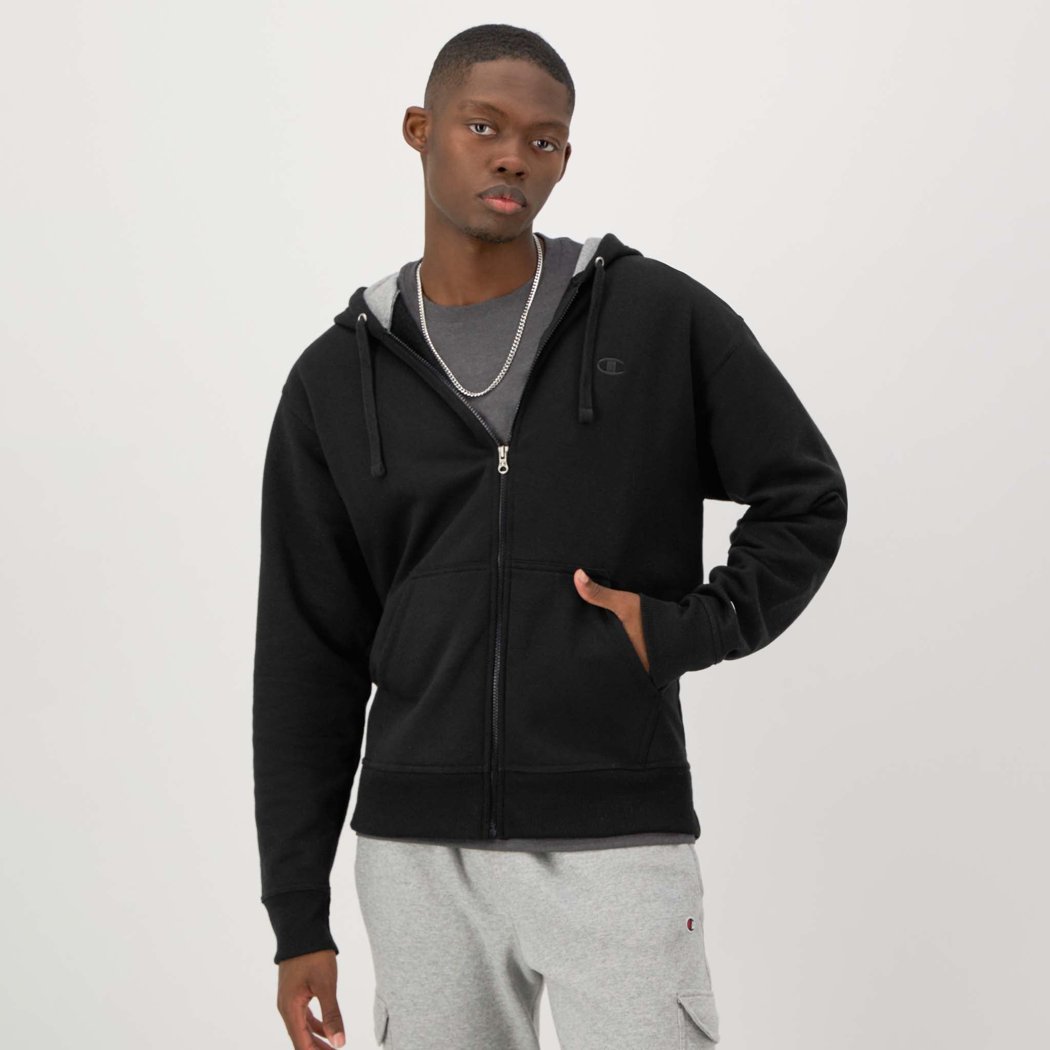 Champion Powerblend Full-Zip Hoodie with C Logo - Men's Fleece Sweatshirt