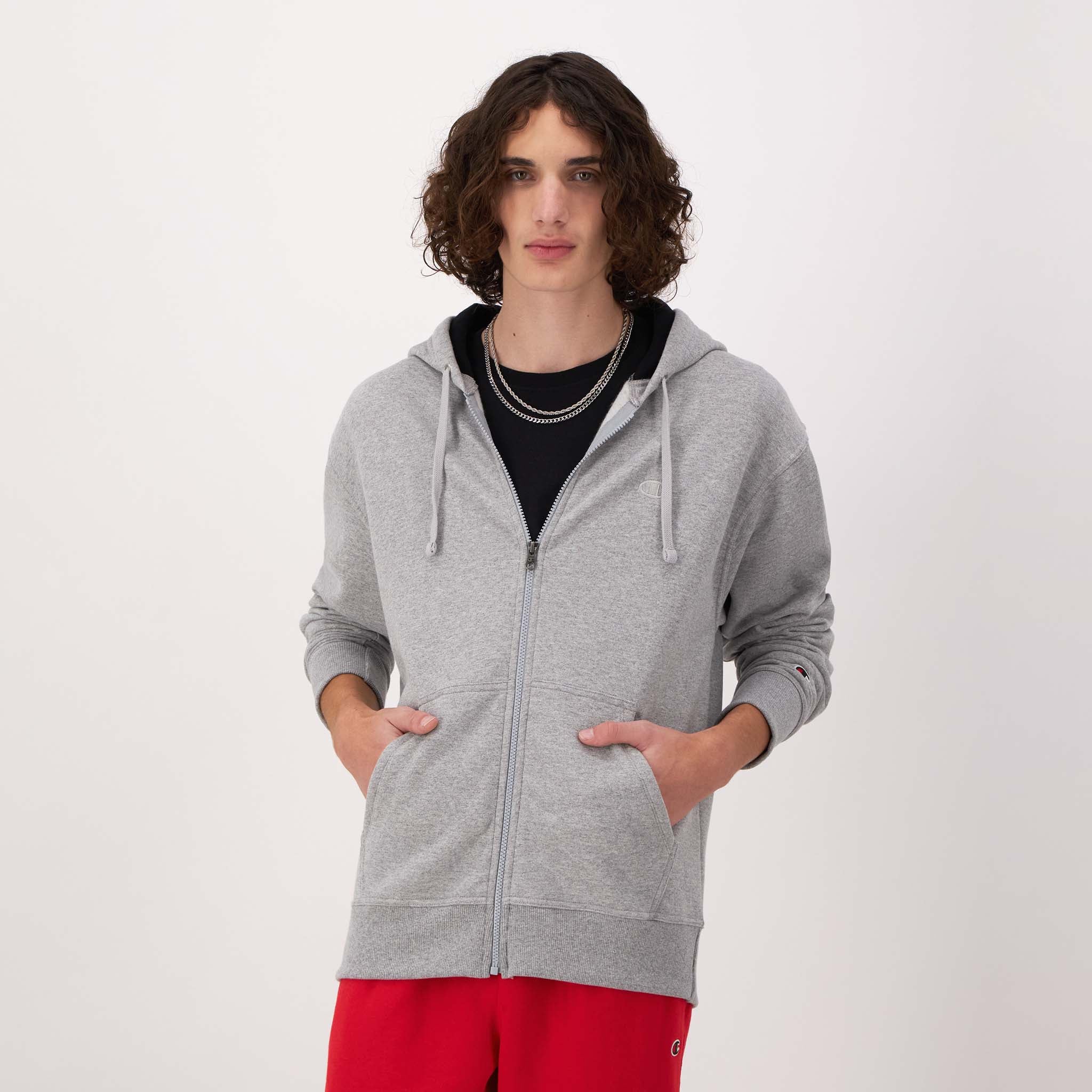 Champion Powerblend Full-Zip Hoodie with C Logo - Men's Fleece Sweatshirt