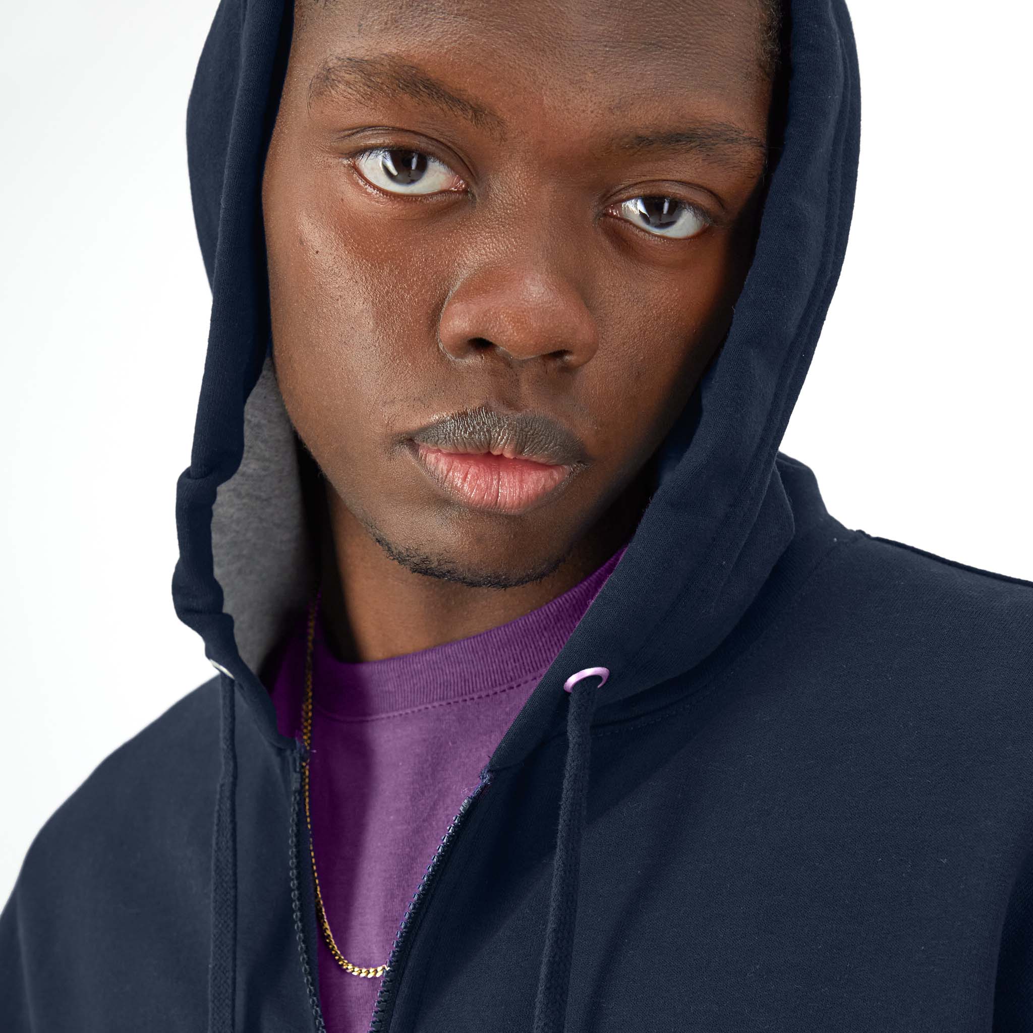 Champion Powerblend Full-Zip Hoodie with C Logo - Men's Fleece Sweatshirt