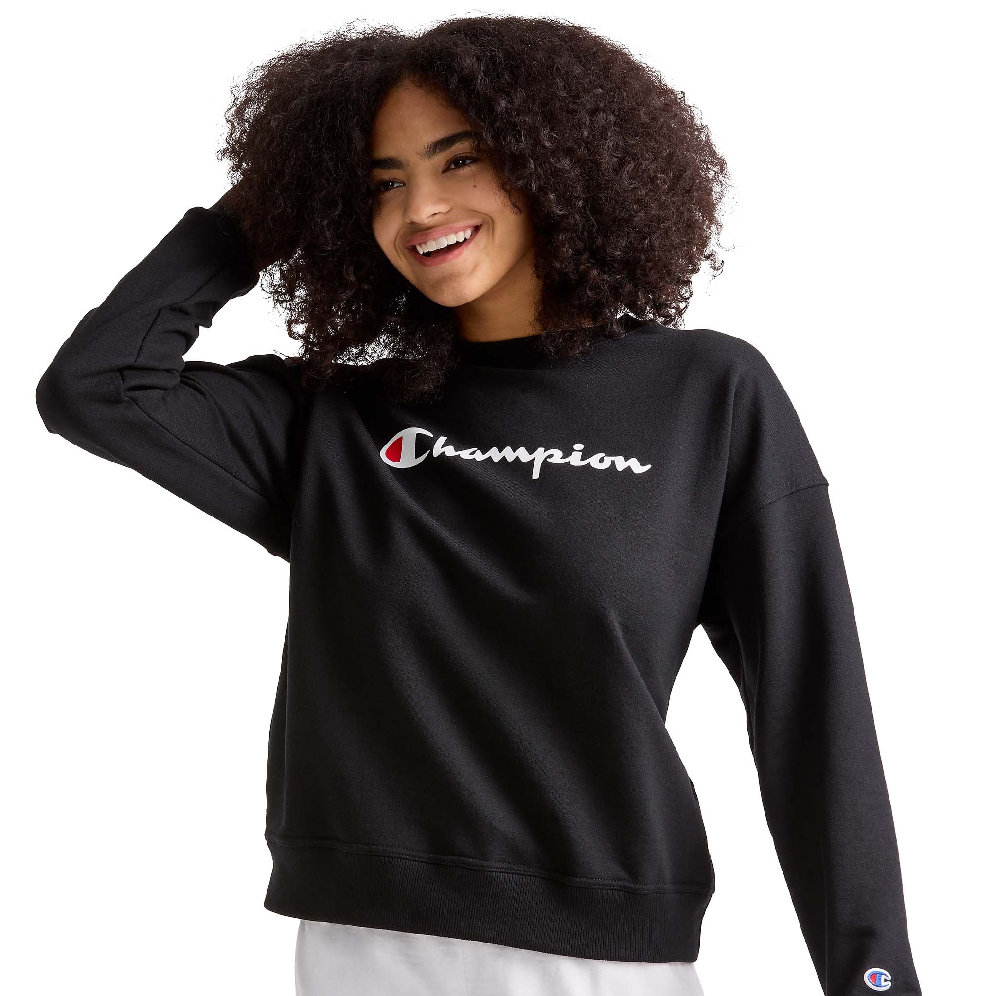 Champion Women's Powerblend Fleece Crewneck Sweatshirt with Script Logo