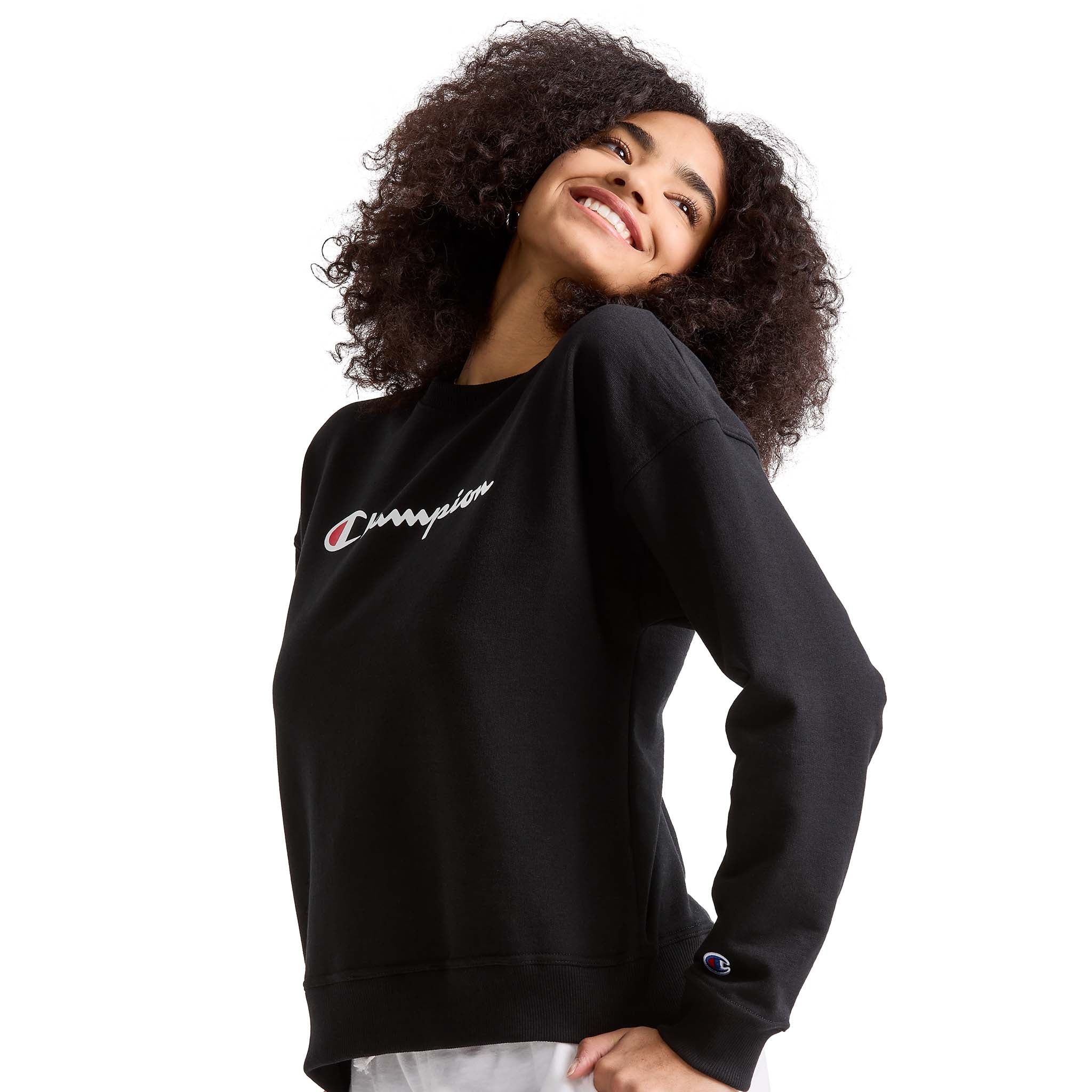 Champion Women's Powerblend Fleece Crewneck Sweatshirt with Script Logo