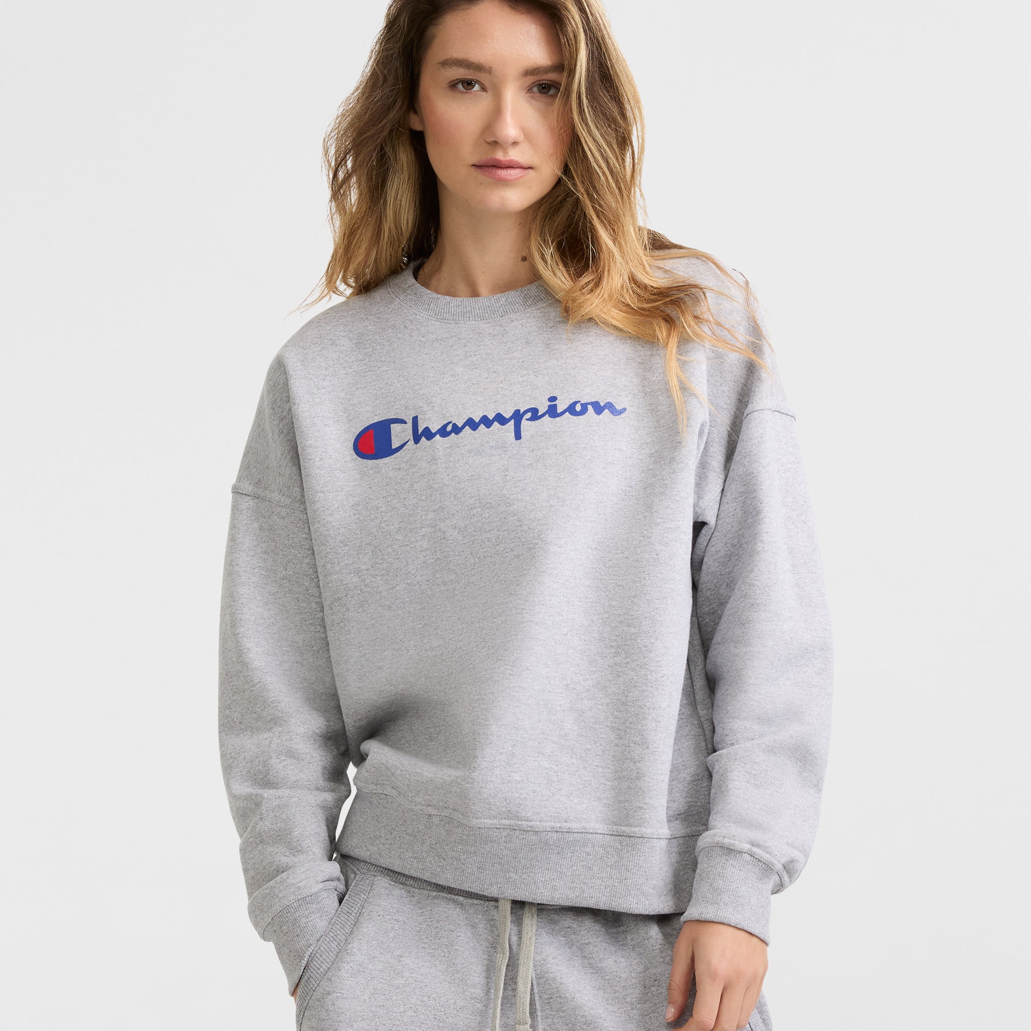 Champion Women's Powerblend Fleece Crewneck Sweatshirt with Script Logo