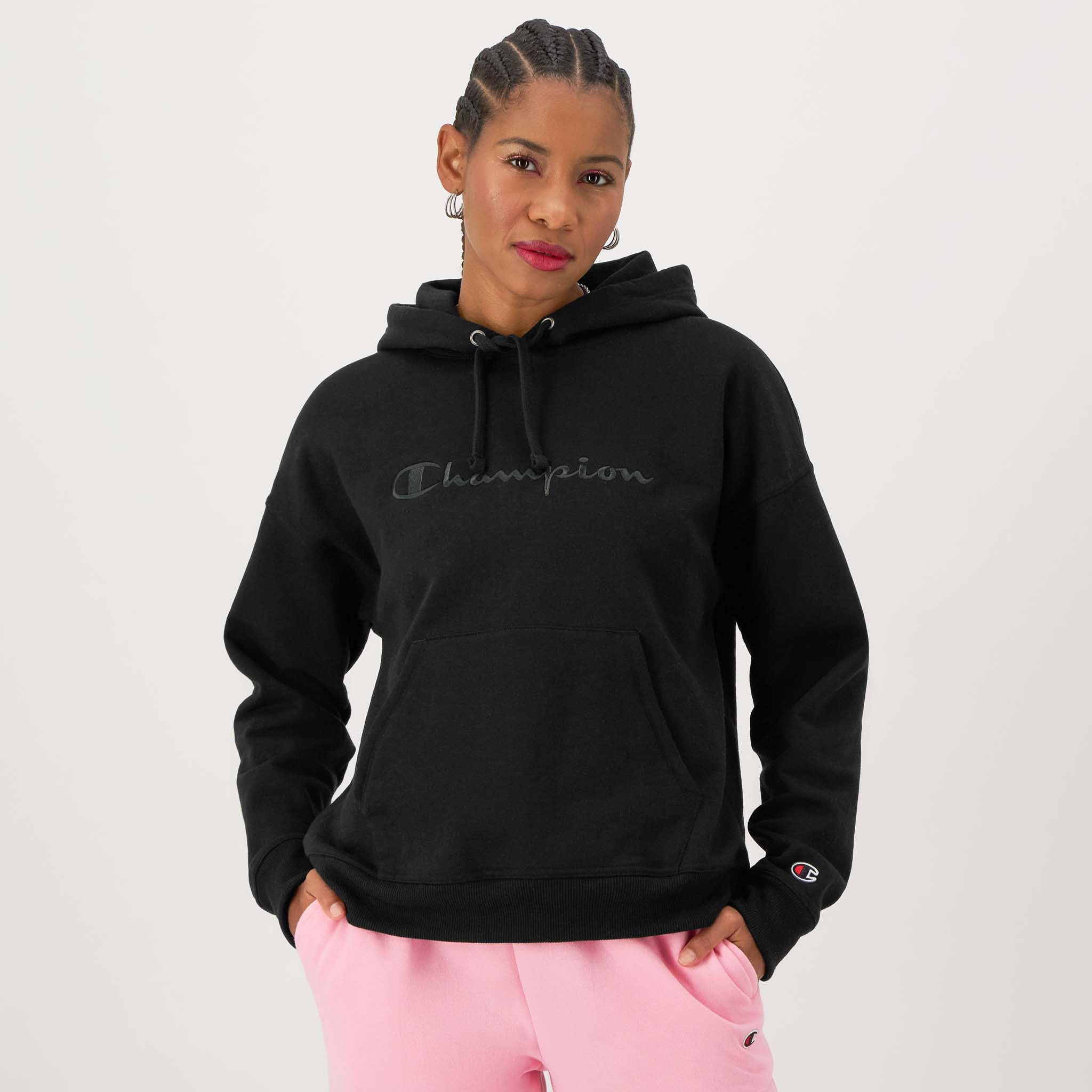 Champion Powerblend Hoodie for Women - Relaxed Fit, Embroidered Logo